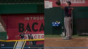 ▲勇士終結者莫蘭森（Mark Melancon）在牛棚熱身街到隊友的全壘打。（圖／翻攝自MLB官網）