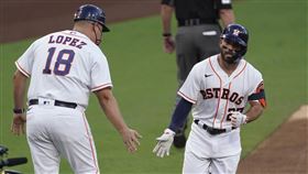 ▲奧圖維（Jose Altuve）美聯冠軍賽第3戰首打席炸裂。（圖／美聯社／達志影像）