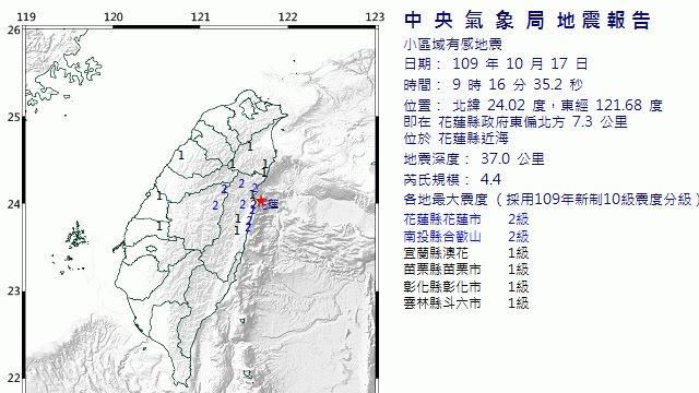 新／地牛又翻身！花蓮外海規模4.4