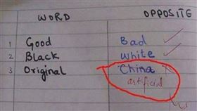 國外學生作業「一個單字」嗆翻中國！印度網瘋傳笑翻（圖／翻攝自推特）