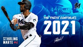 ▲馬林魚執行外野手馬提（Starling Marte）2021年1250萬美金的球隊選擇權。（圖／翻攝自馬林魚推特）