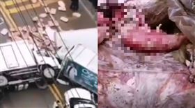 湖北貨車翻！滿地「腐肉、豬寶寶」（圖／翻攝自網易視頻）