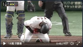 ▲陽岱鋼遭到觸身球砸中。（圖／翻攝自推特）