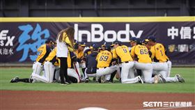 ▲中信兄弟球員賽前在外野圍圈圈。（圖／記者劉彥池攝影）