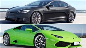▲藍寶堅尼Huracan LP610-4對決特斯拉Model S（圖／翻攝自網路）