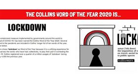 英國柯林斯字典10日公布2020年度代表字，「封鎖」（lockdown）一字雀屏中選。（圖取自collinsdictionary.com）