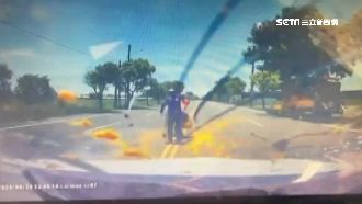 轎車撞標誌線工程　工人遭油漆燙傷