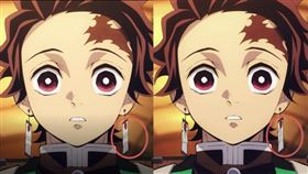 《鬼滅》電影版竈門炭治郎的耳環花色於韓（左）跟台、日圖案不同。（圖／翻攝自Naver電影、木棉花）