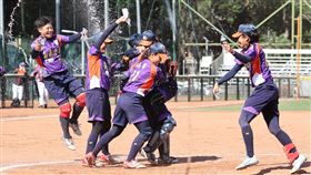 企聯女壘　福添福嘉南鷹奪隊史第3冠2020新力旺企業女子壘球聯賽總冠軍賽第7戰決勝，福添福嘉南鷹隊15日打線發揮，終場以6比1擊敗新世紀黃蜂隊，睽違3年重返榮耀、拿下隊史第3冠。（中華民國壘球協會提供）中央社記者謝靜雯傳真　109年11月15日