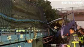 國1后里地磅站前車禍！3貨車撞一團。（圖／新聞台）