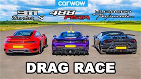 ▲保時捷911 Turbo S、法拉利488 Pista、藍寶堅尼Huracán Performante Spyder對決（圖／翻攝自carwow Youtube）