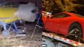 中國／浙江一法拉利撞上飛機致機翼受損（圖／翻攝自封面新聞微博）