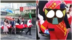 新郎結婚「戴綠帽」　被拿竹鞭狂抽！爸掛這牌子更羞恥（圖／翻攝自時間視頻微博）