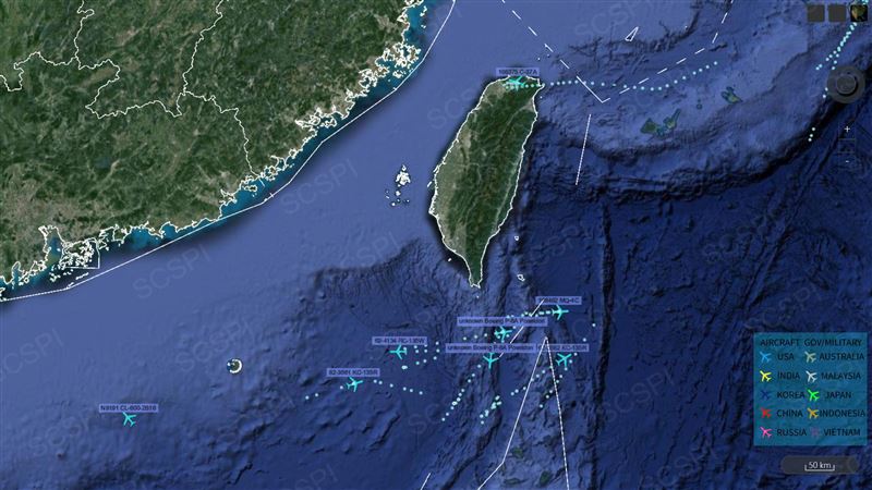 美神秘專機抵台　7架軍機現台灣南方
