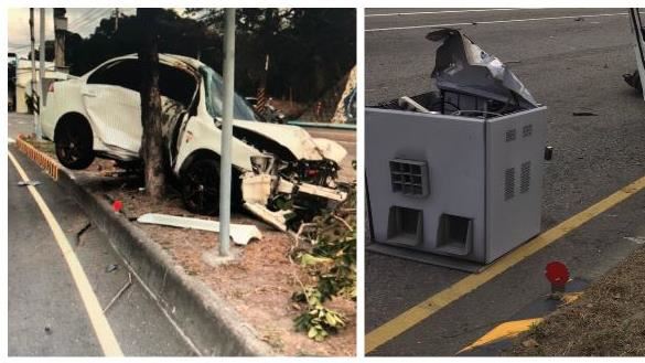 苗栗男車撞測速桿斷頭　瞬噴200萬