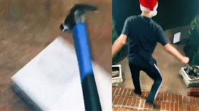 羅倫因為表弟不讀書，竟拿槌子將他的遊戲機砸爛。（圖／翻攝自羅倫抖音）