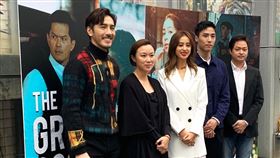 「格瑞特真相」首映會，男主角李至正（左起）、導演馬君慈、女主角莫允雯、男星余晉、導演鄭有傑出席。（圖／翻攝自全民保 FUN 趣臉書）