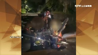 跑山倒頭栽　越野車耍帥橫跨山溝重摔