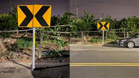 有網友分享日前在路上看到道路指引標誌，但不同方向的標誌卻被擺在一起，讓他相當傻眼。（圖／翻攝自臉書社團「台南爆料公社-台南最大社團」）