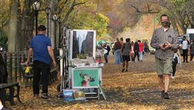 疫情陰影下　紐約客戴口罩逛公園美國入秋後2019冠狀病毒疾病疫情迅速升溫，紐約民眾配合防疫規定在中央公園內配戴口罩。圖攝於11月10日。中央社記者尹俊傑紐約攝　109年12月5日