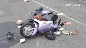 翁違規跨雙黃線　外送員煞不住攔腰撞