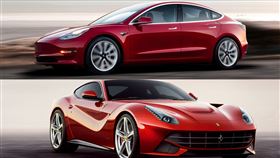 ▲Tesla Model 3 Performance對決Ferrari F12 Berlinetta（圖／翻攝自Tesla、Ferrari官網）