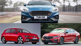 ▲福特Focus ST、福斯Golf GTI、Skoda Octavia RS對決（圖／翻攝自Ford、Volkswagen、Skoda官網）
