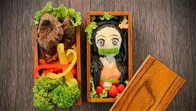 鬼滅之刃便當,禰豆子,臉書粉專 EndlessChenmama。陳媽媽的兒童餐2.0 授權提供