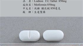 食藥署接獲通報指出，「生達」伏糖膜衣錠500毫克、850毫克藥品包裝內出現疑似纖維的異物，2批共100萬顆將下架回收。（圖／食藥署提供）