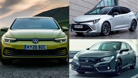 ▲Toyota Corolla、Honda Civic、Volkswagen Golf加速對決（圖／翻攝自Toyota、Honda、Volkswagen官網）