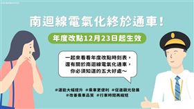 台鐵南迴線為配合枋寮─知本間電氣化將於12月23日通車。（圖／台鐵提供）