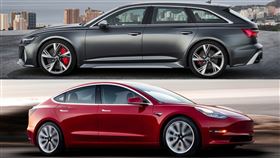 ▲Audi RS6 Avant對決Tesla Model 3 （圖／翻攝自Audi、Tesla官網）