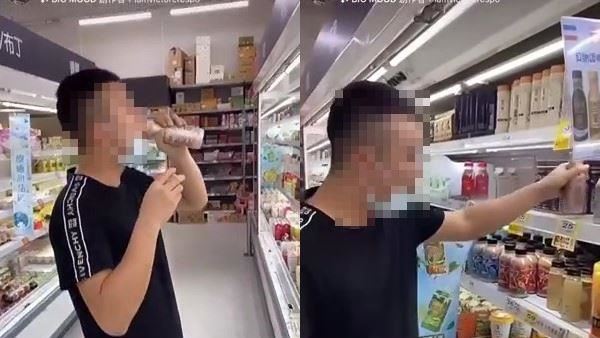 又有屁孩大鬧家樂福　偷喝飲料放回去