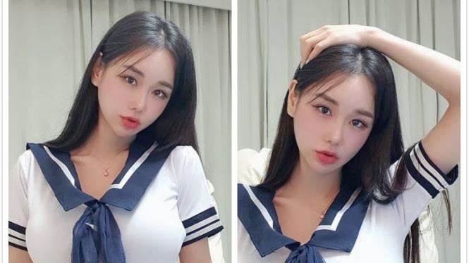 韓學霸女神太胸！直接撐爆迷你水手服