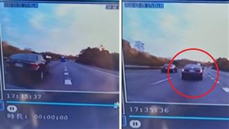 囂張！2踩急煞　轎車國道逼車遊覽車