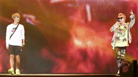 蕭秉治和鼓鼓現身《全明星運動會》冠軍賽演出。（圖／記者楊樹攝影）