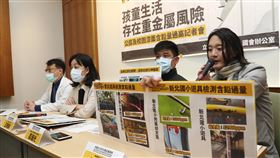 公園校園遊具重金屬風險  立委環團促加強管理時代力量立委王婉諭（左2）與部分環保團體4日在立法院舉行記者會指出，不少公園和校園遊具及環境建物塗裝油漆金屬含量過高，孩童生活存在重金屬風險，呼籲中央及各地方政府加強管理。中央社記者張皓安攝  110年1月4日