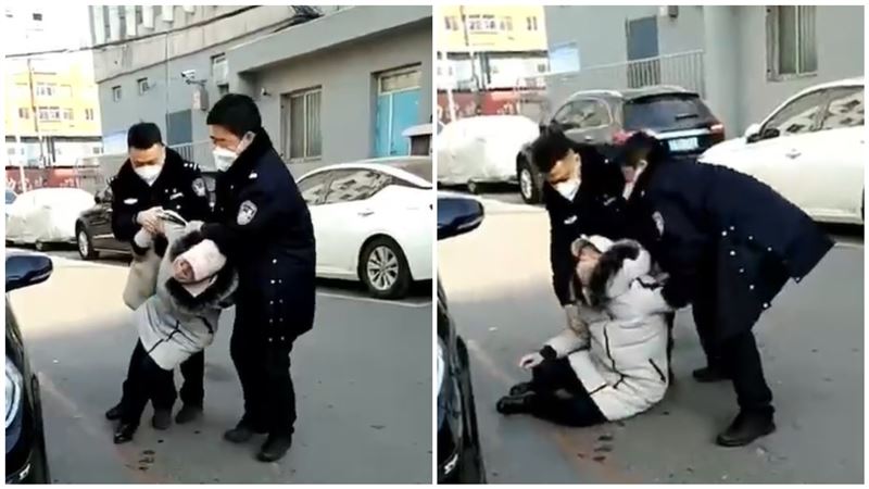 獨／不爽封鎖！大媽被警員暴力拖行