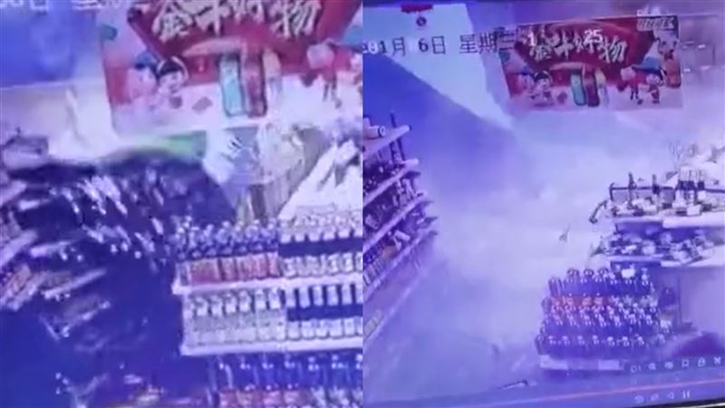 超市牆壁突整面倒　顧客逛一半被淹沒