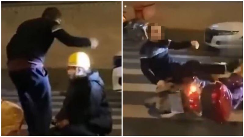 男撞到外送員竟賞她巴掌　下秒被飛踢