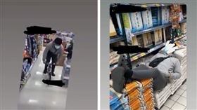 家樂福又爆屁孩鬧事！米袋直接躺上去　網轟：猴子越來越多（合成圖／翻攝自Dcard）