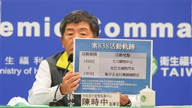 台增2本土確診個案　陳時中說明（2）中央流行疫情指揮中心12日下午公布新增2例本土武漢肺炎確診，為北部某醫院醫師（案838）及其護理師女友（案839），指揮中心指揮官陳時中並說明染疫醫師近期活動軌跡。中央社記者謝佳璋攝  110年1月12日