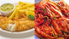 韓國泡菜、英國炸魚薯條。（圖／翻攝自每日頭條）