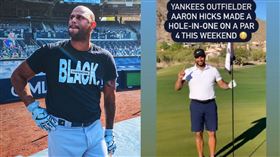 ▲洋基外野手辛克斯（Aaron Hicks）打高球一桿進洞。（圖／翻攝自洋基推特／辛克斯IG）