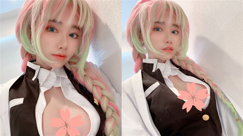 女星還原鬼滅戀柱！性感爆乳炸開襯衫