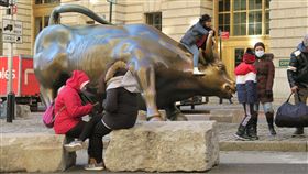 美股跌深反彈  散戶熱捧股自高點急墜美股跌深反彈，道瓊工業指數當地時間28日勁揚300點；近期受散戶熱捧的GameStop、AMC等股票急墜，跌幅超過40%。圖為民眾與華爾街銅牛合照。中央社記者尹俊傑紐約攝  110年1月29日