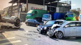 未看號誌險害命　小貨車遭撞四輪朝天