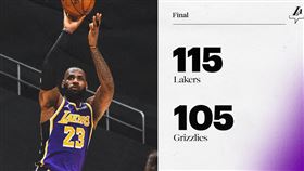 ▲湖人克服20分落後逆轉擊敗灰熊。（圖／翻攝自湖人推特）