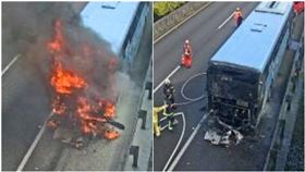 基隆客運起火燃燒！國1午間回堵7公里　46人平安逃生（圖／翻攝自1968即時路況）