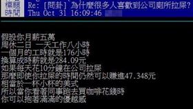 在公司拉屎賺爆了？網友超狂神算：蹲廁所20年可買1輛車（圖／翻攝自PTT）